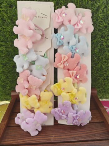 Teddy Bear Alligator Clips cum Rubber Bands Combo (Each Sheet- set of 5 Pairs)